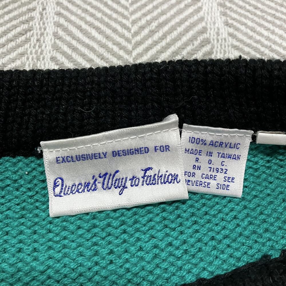Vintage Queens Way to Fashion Oversized Pullover Sweater Teal Black Size Large - Picture 5 of 8
